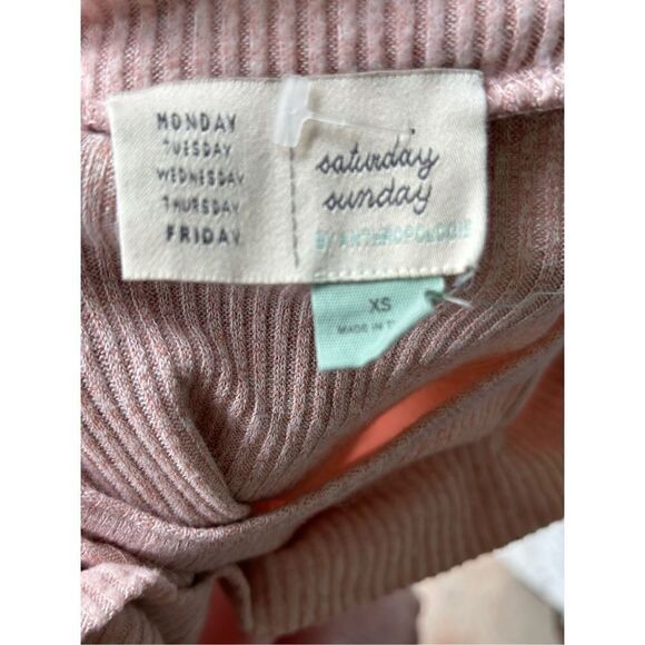 ANTHROPOLOGIE SATURDAY SUNDAY Stretch Ribbed Light Pink Cold Shoulder Long Sleev - Picture 2 of 5